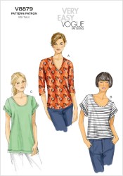 8879 Vogue Very Easy Stretch Knits Shaped or Not Pullover Tops Pattern XS-Med  or Lg-XXL Choice Uncut